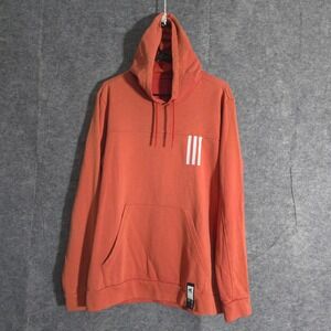 Adidas Men's Hoodie Pullover Coral Orange 3 Stripes Long Sleeve Athletic Casual